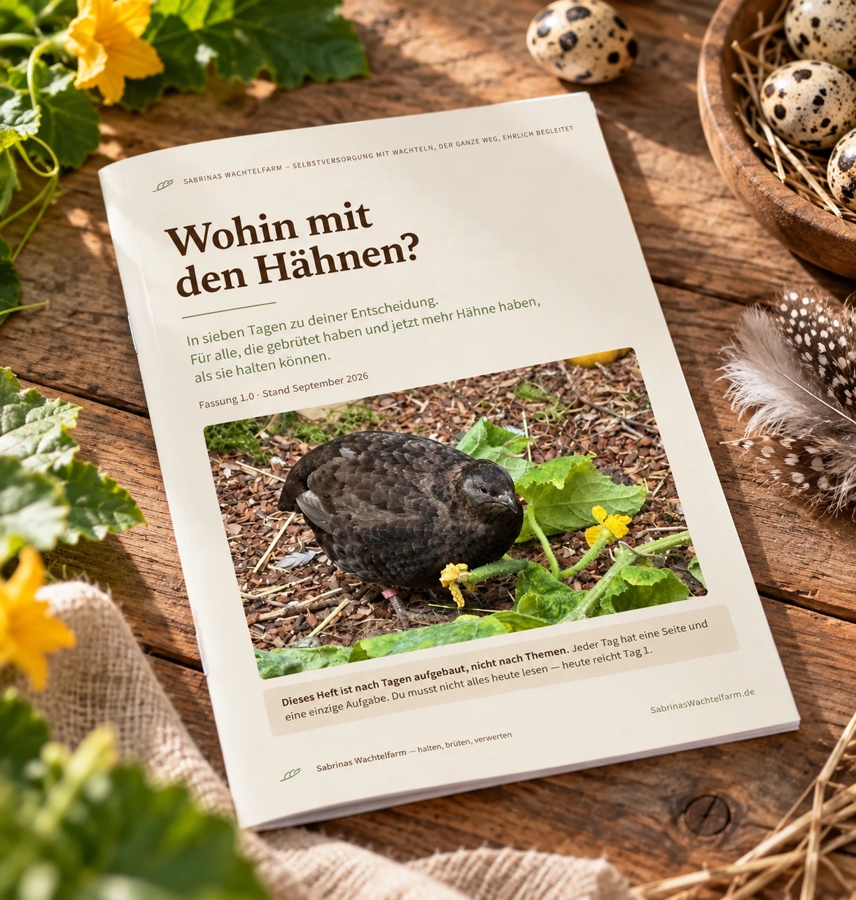 Das Heft „Wohin mit den Hähnen?“ auf einem Holztisch